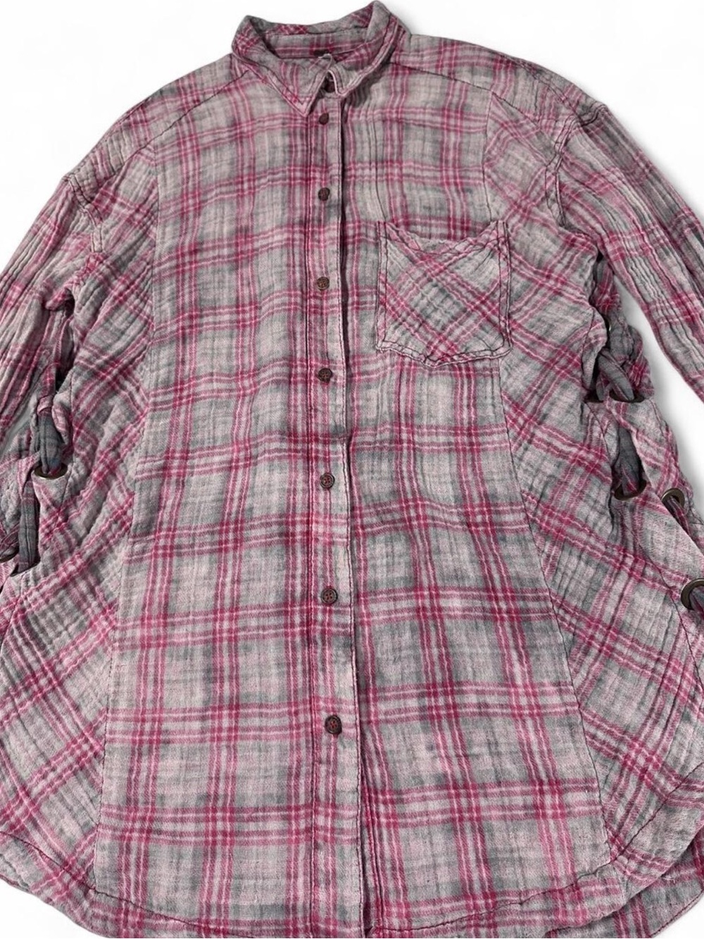 Free People Nordic Night Side Lace Up Plaid Gauze Shirt XS - Picture 5 of 7